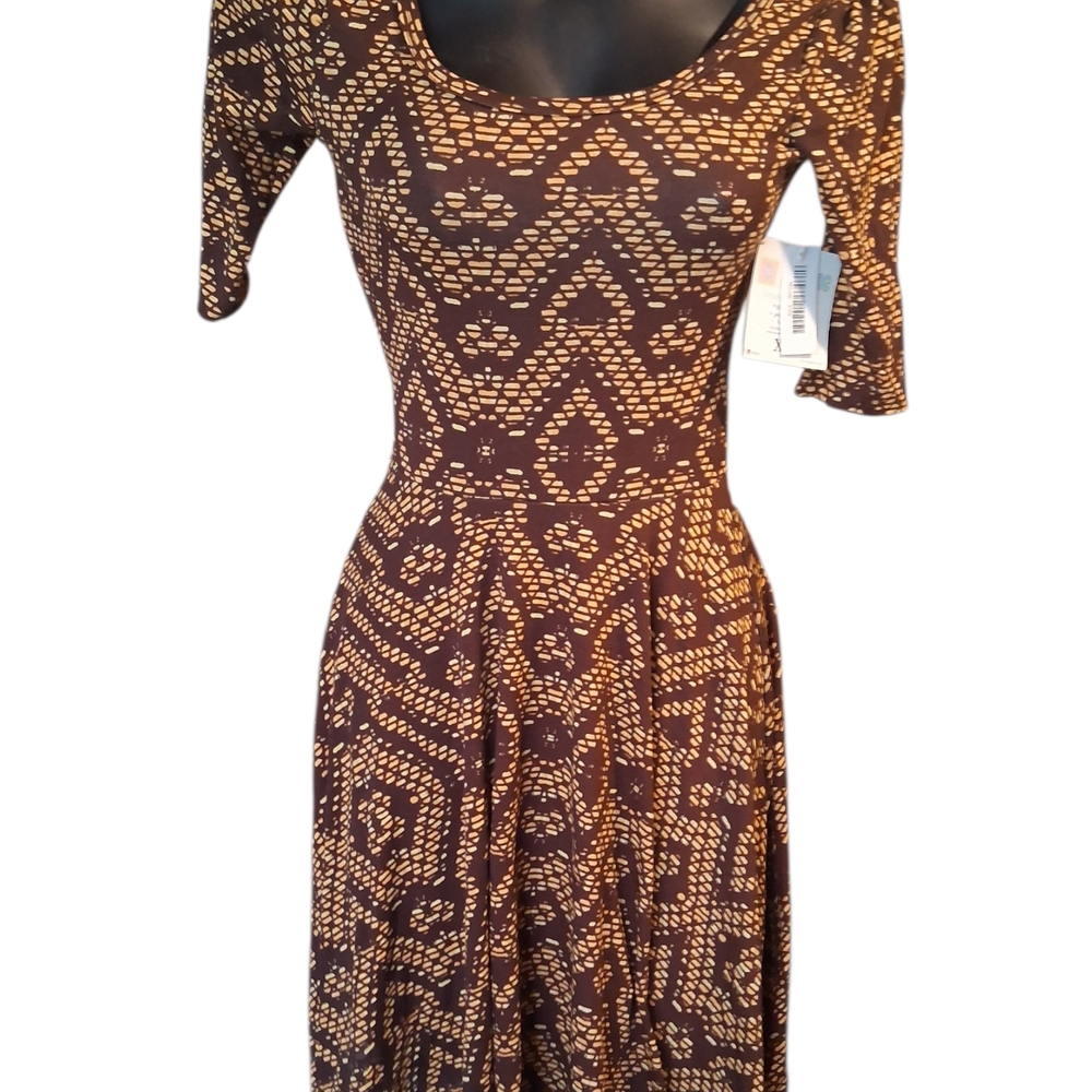 LuLaRoe Brown and Cream Geometric Midi Dress